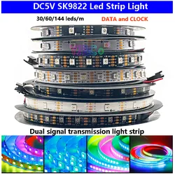 Sk9822 rgb led strip light 30/60/144 leds/m apa102 semelhante dados e relógio separadamente endereçável individualmente ip30 65 67 dc5v