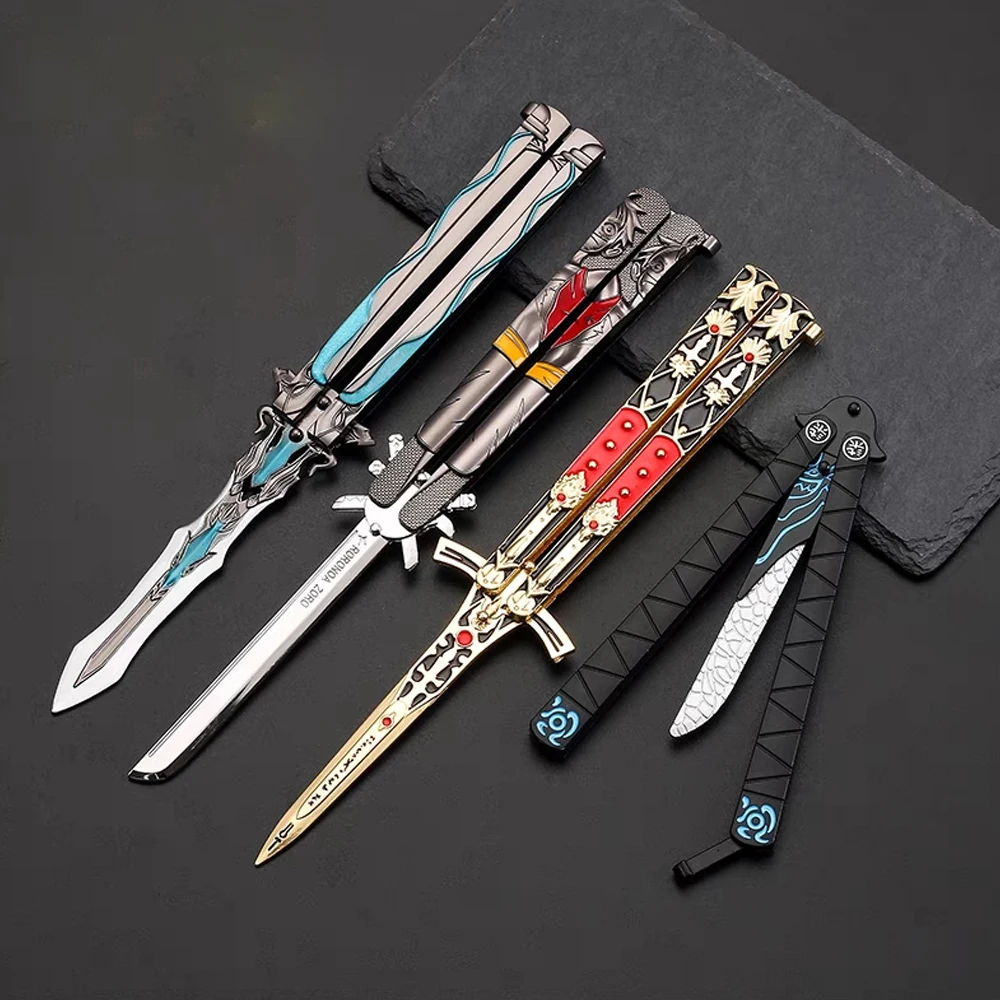 New Animation Game Genshin Impact Butterfly Knife Toy Unsharped Metal Weapon Wolf\'s Last Road Stick Cyno Weapon Model Gift