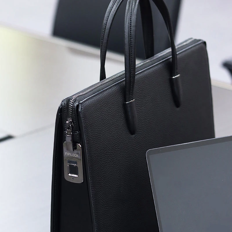 Leather Business Briefcase Men's Commuter Smart Anti-Theft Computer Simple Daily Commuting Travel Briefcase Handbag