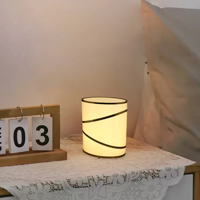 ما بعد الحداثة مصمم الحد الأدنى النسيج اسطوانة مصباح أرضي فاخر الفولاذ المقاوم للصدأ LED الجدول ضوء غرفة نوم السرير دراسة Luminaria #4