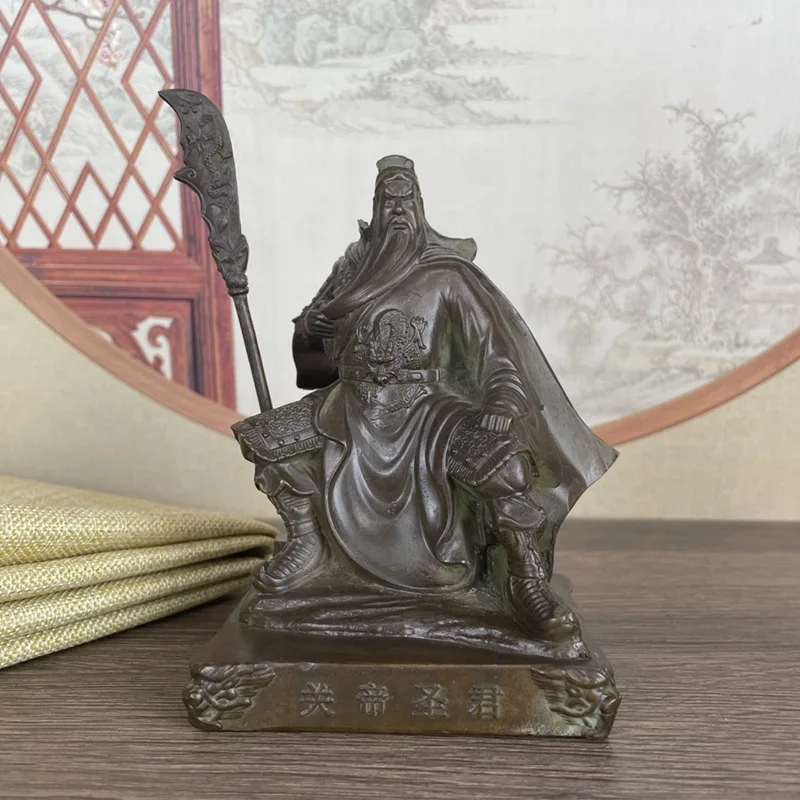 

5.2" China Ancient pure bronze Dragon Guan Gong Guan Yu warrior Statue sculpture