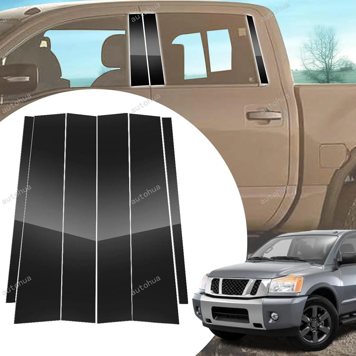 

Door Pillar Post Trim for Nissan Titan 2004-2015 Side Door Pillar Anti Scratch Glossy PC Stickers Cover Moldings 6-pcs