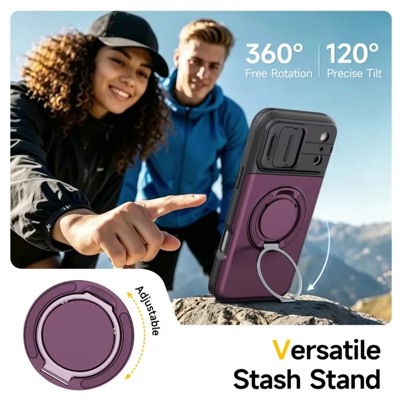 Luxury PC+TPU Armor Shockproof Phone Case for IPhone 18 Pro Max 17 16 15 14 Magnetic Ring Bracket Card Slot Wallet Protect Cover view 2