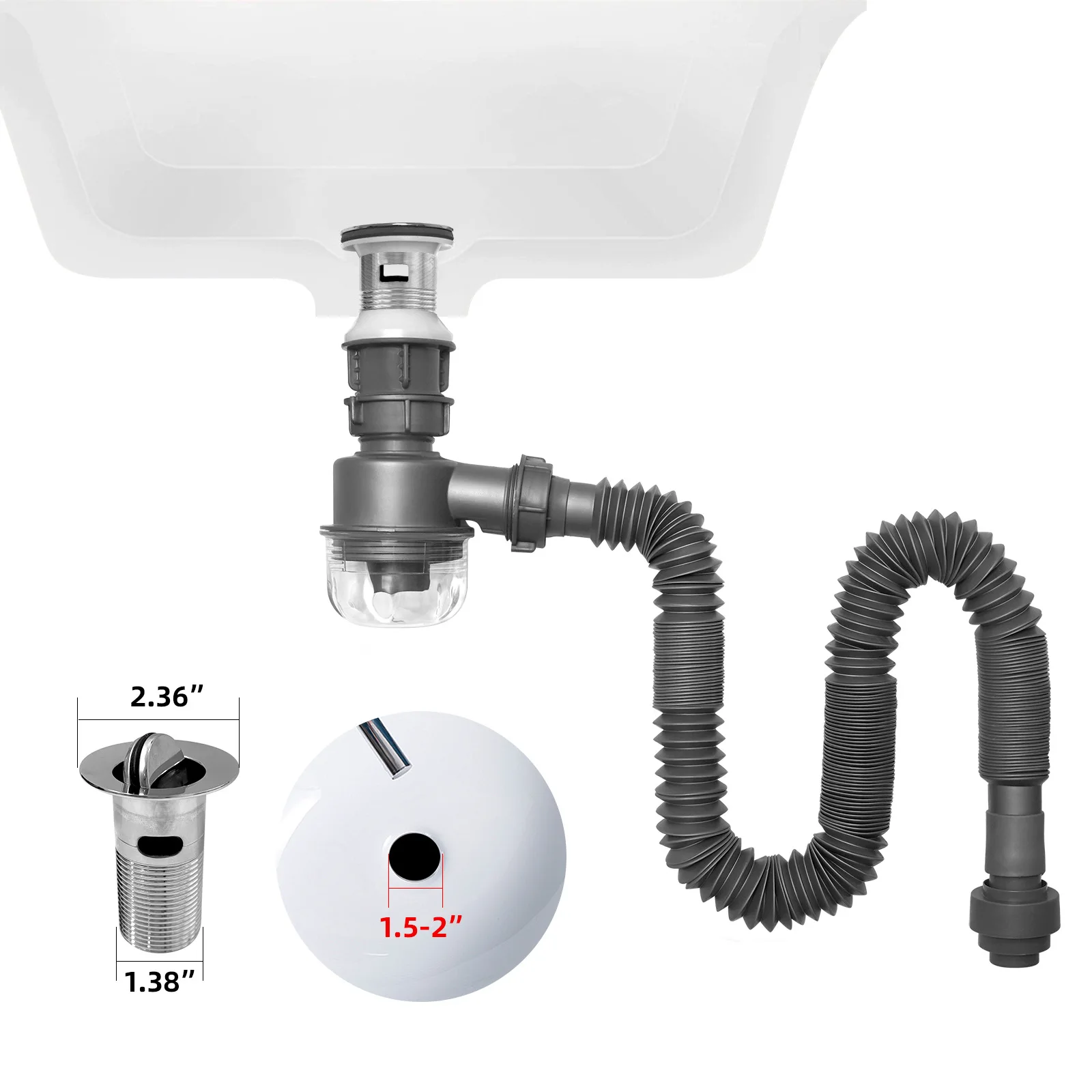 Bathroom Accessories: Washbasin Drain Flap Drain Pipe, Dishwashing Sink, Sink Pipe, Hoist, Transparent Odor-proof Cup