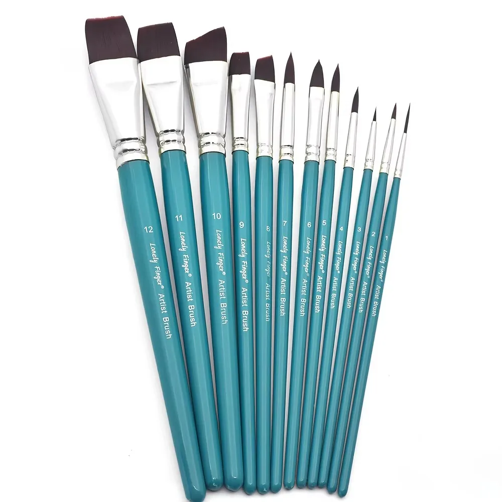 12pcs Professional Face Painting Brush Set with Premium Nylon Bristles for Stage Makeup Petal Dome Tips, Embossing & Linework