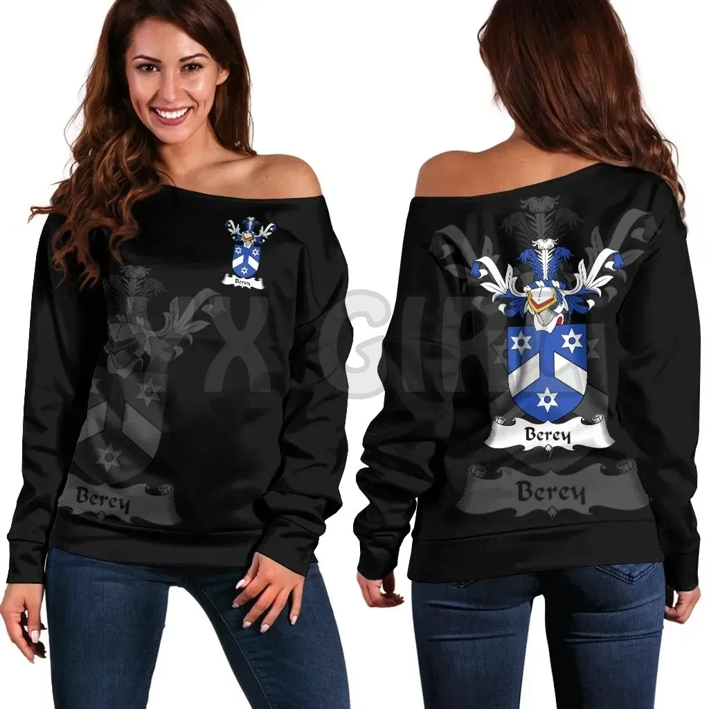 YX GIRL Broun or Brown Family Crest Women's Off Shoulder Sweater 3D Printed Novelty Women Casual Long Sleeve Sweater Pullover