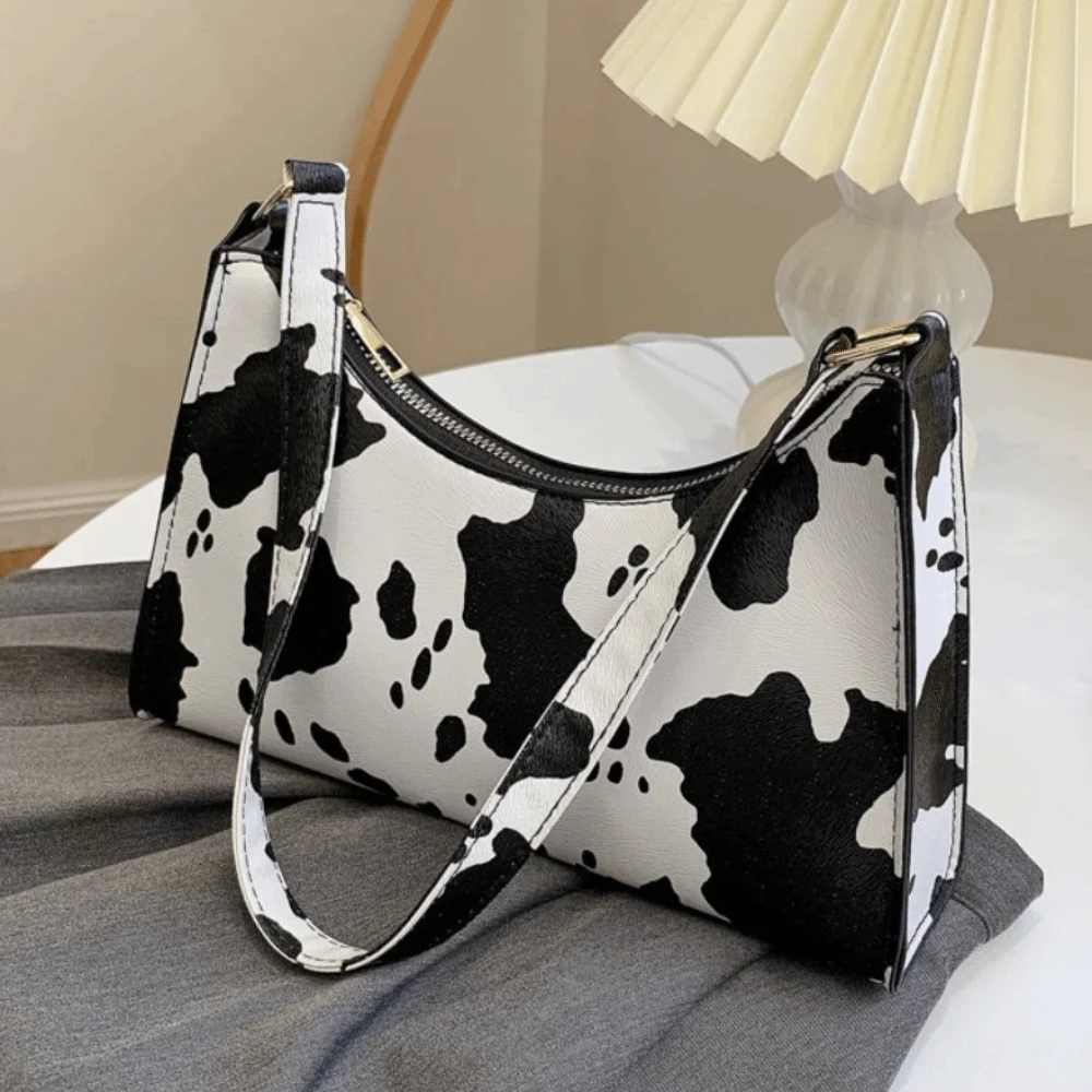 New PU Leather Leopard Shoulder Bags Durable High Quality Underarm Handbags Soft Convenient Cow Pattern Armpit Purse For Women