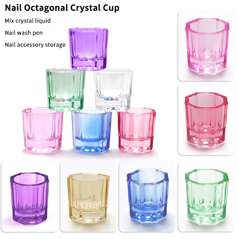 2Pcs Colorful Crystal Glass Acrylic Powder Liquid Nail Cup Dish Lid Bowl Cup Holder Equipment Manicure Tools