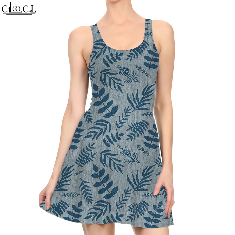 

CLOOCL Women Dress Green Leaves 3D Printed Mini Dress for Fashion Female Casual Sleeveless Dresses Sexy Ladies Mini Sundress