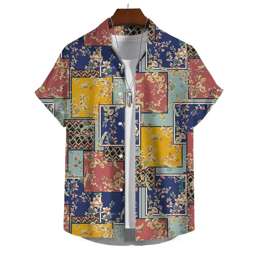 Camisa estilo praia havaiana masculina, estampa floral, manga curta, lapela de botão, exterior, rua, roupa nova, impressa em 3D, 2024