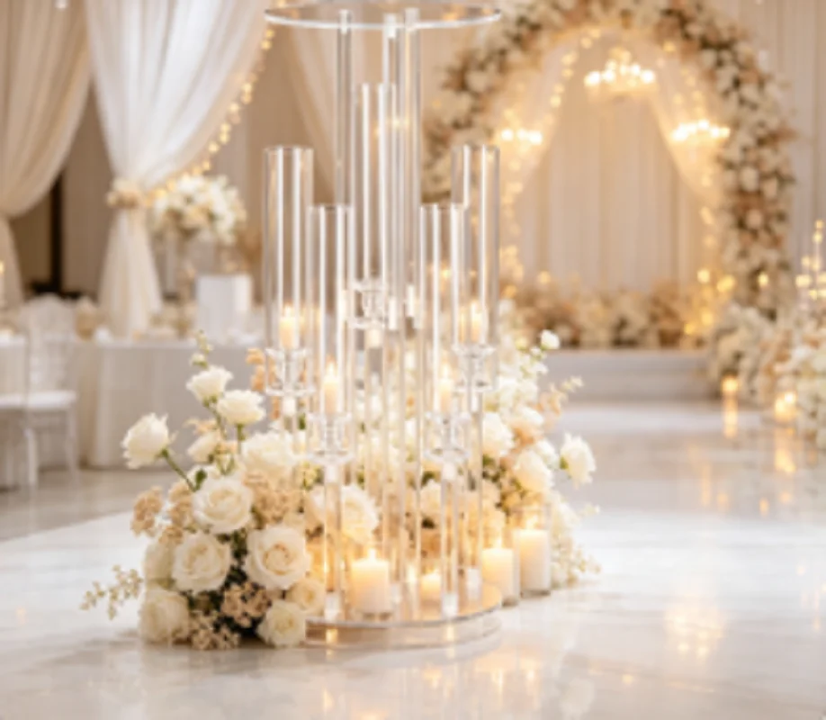 5/10ps Clear Acrylic 5-Arm Candelabra Table Centerpiece Wedding Reception Candle Holder Room Decor Stand
