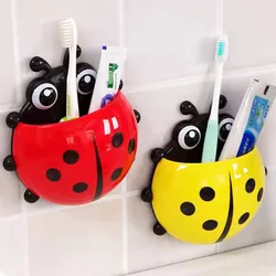 Cute Cartoon Ladybug Suction Cup Toothbrush Holder Creative Fun Children Toothbrush Toothpaste Storage Box Bathroom Wall Shelf