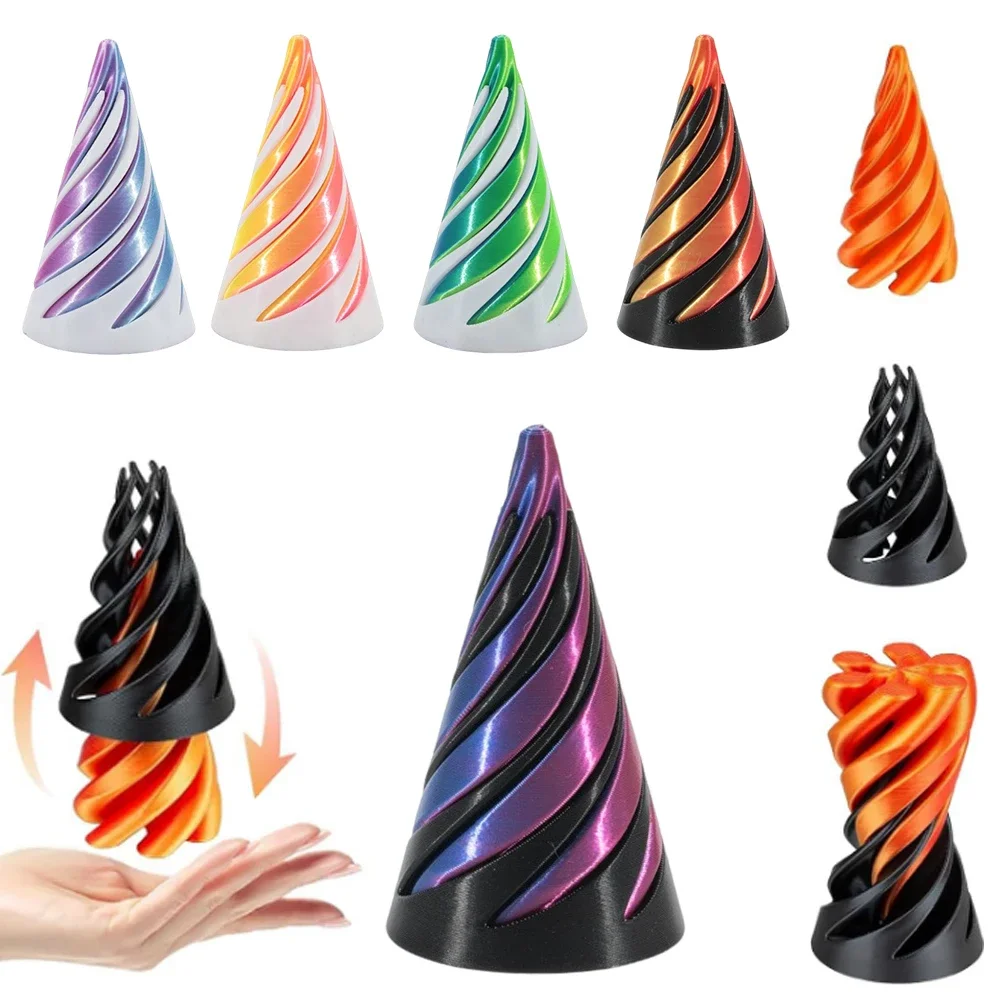 

3D Printed Spiral Cone Toy Impossible Pyramid Passthrough Sculpture Pass Through Pyramid Toy Mini Vortex Thread Illusion