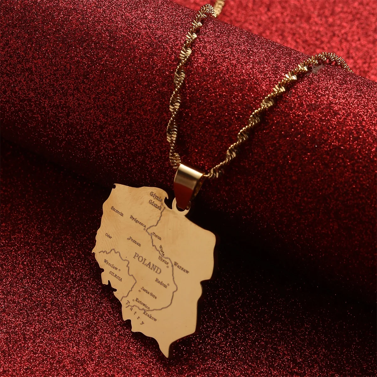 Polska Map & City Name Pendant Necklaces for Women Girls Jewelry Maps of Poland Chain