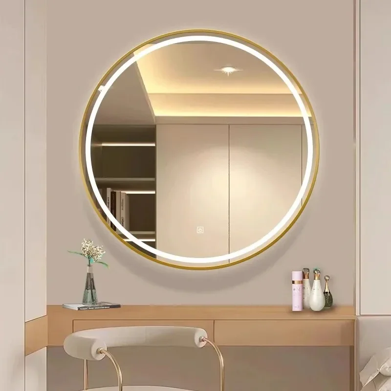 Bathroom Mirror with LED Lights Circle Backlit Illuminated Wall Mounted Lighted Mirror Anti-Fog 3 Colors Change IP65 Dimmable