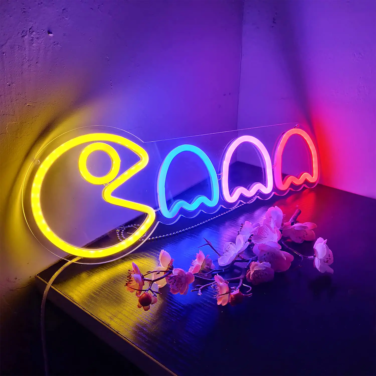 Game Ghost Led Neon Lights Neon Signs for Bedroom Wall Retro Arcade Decor with USB/Switch Ghost Neon light for Birthday Gift