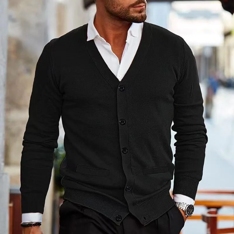 Men's Sweater Jacket Autumn Winter New Knitted Sweater V-neck Long-sleeved Slim Cardigan Thread