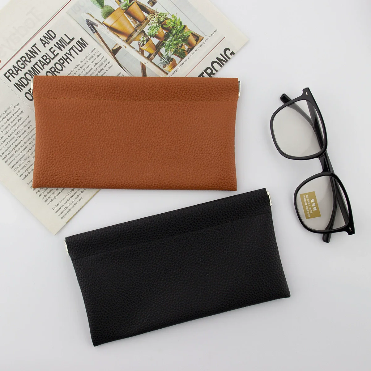 Self-Closing Artificial Leather Long Wallet, Passport & Driver License ID Holder, Cash Pouch for Earphones & Data Cables