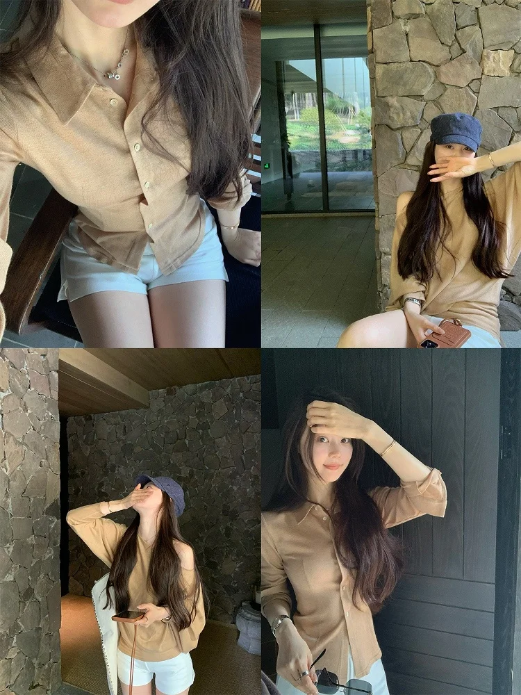 

Seeyouiceland Cloud Cr Dyed Wood Orange Silk Wool irt oulder T Double Version Long Sve Square Collar Mid-Length Pur...