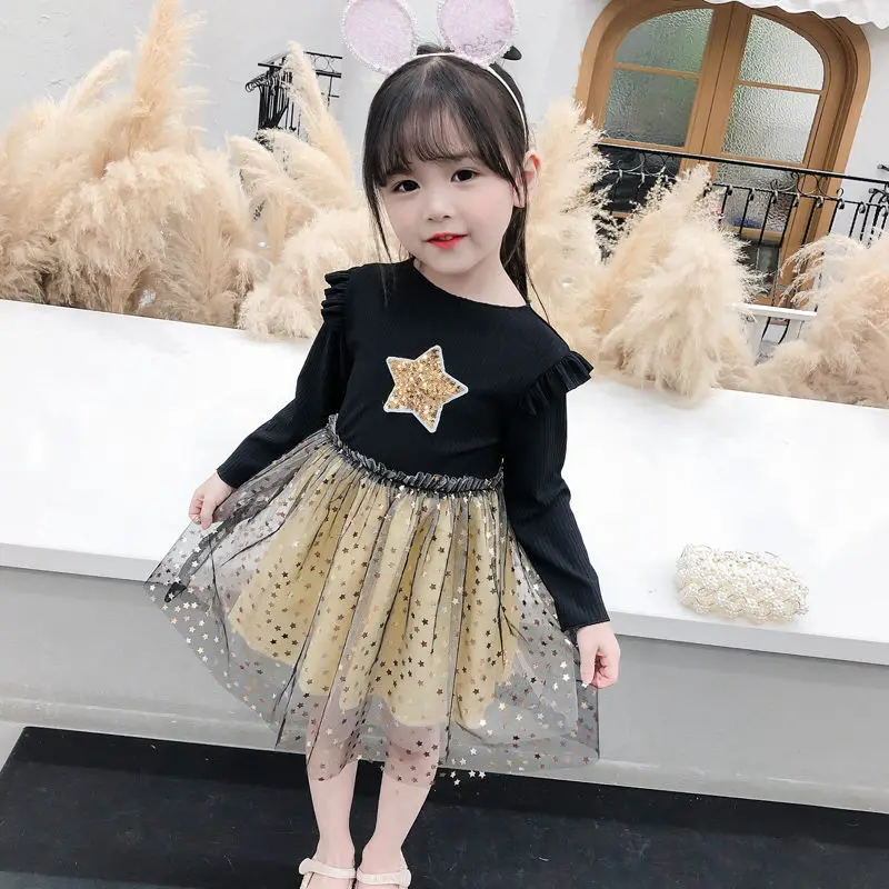 

Girls Clothes Kids Dress Mesh Patchwork Long Sleeve Dress Baby Ball Gown Dress for Wedding Christmas New Year Teen Girls Clothes