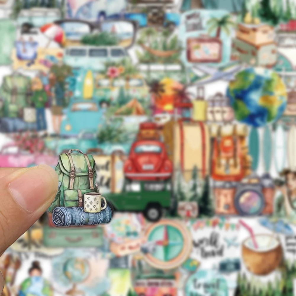 50PCS minimalist outdoor travel stickers, suitable for decorating diaries, guitars, water bottles, waterproof PET stickers