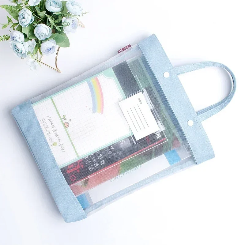 A4 Document Pocket Folders Mesh Zippered File Bag Portable Hand Student Exams Stationery Storage Bags School Supplies