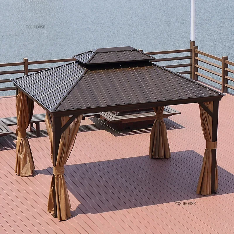 Outdoor Gazebos Courtyard Pavilion Sun Room Aluminum Alloy Villa Tents Outdoor Garden Rainproof Sunshade Terrace Double Roof BB