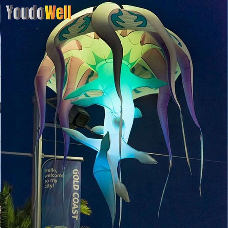 Giant Hanging High Quality Inflatable Jellyfish Big Fish Bone Color Changing LED Light Club Party Decoration