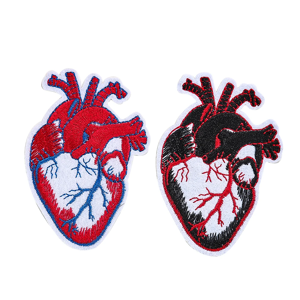 2pc Heart Shape Embroidery Badge Blood Vessels Clearly Visible Punk Style Clothing Patches For Mending Hole Jeans Fashion Decor