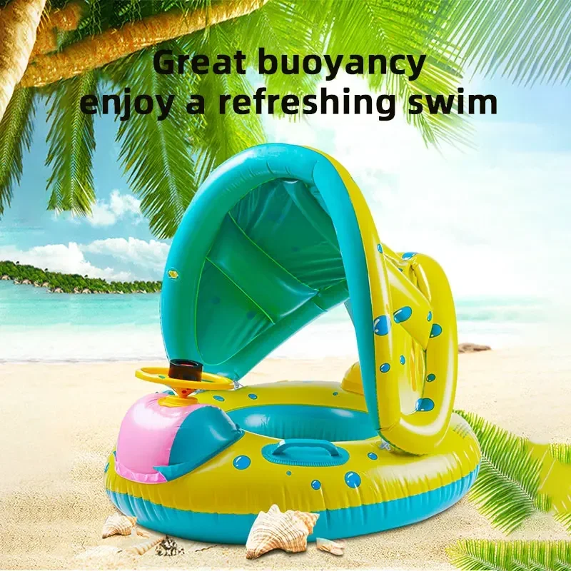 Juguete Inflable de Verano, Anillo de Natación con Volante, Sombrilla para Bebés, Asiento Flotante para Piscina, Bañera, Juguetes Acuáticos para Niños