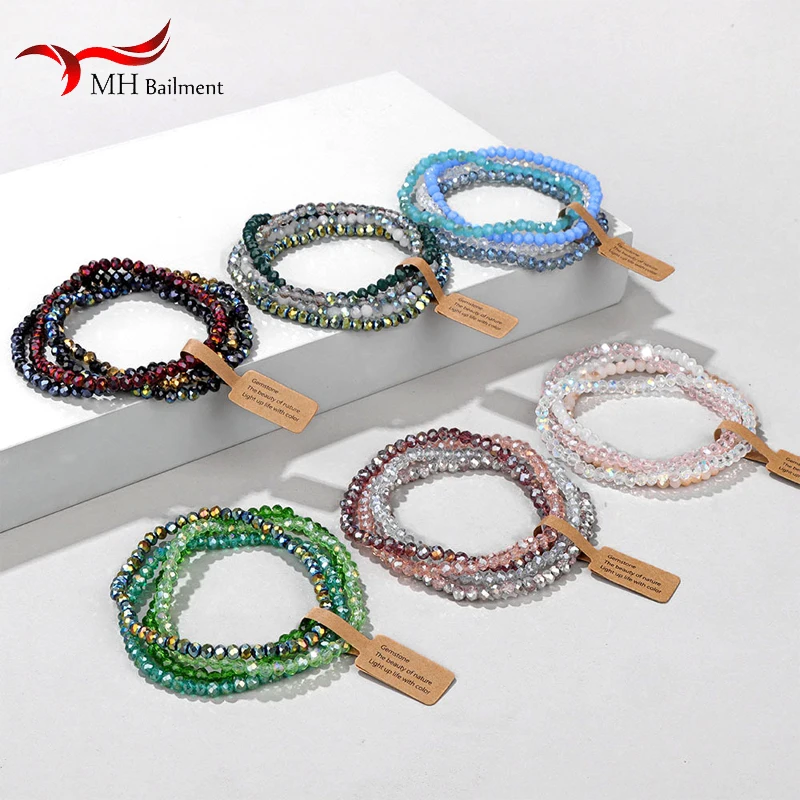 

Trendy Beaded Bracelet Set For Women Female Bohemian Party Jewelry Gift Pink Acrylic Beads Elastic Chain Bangle