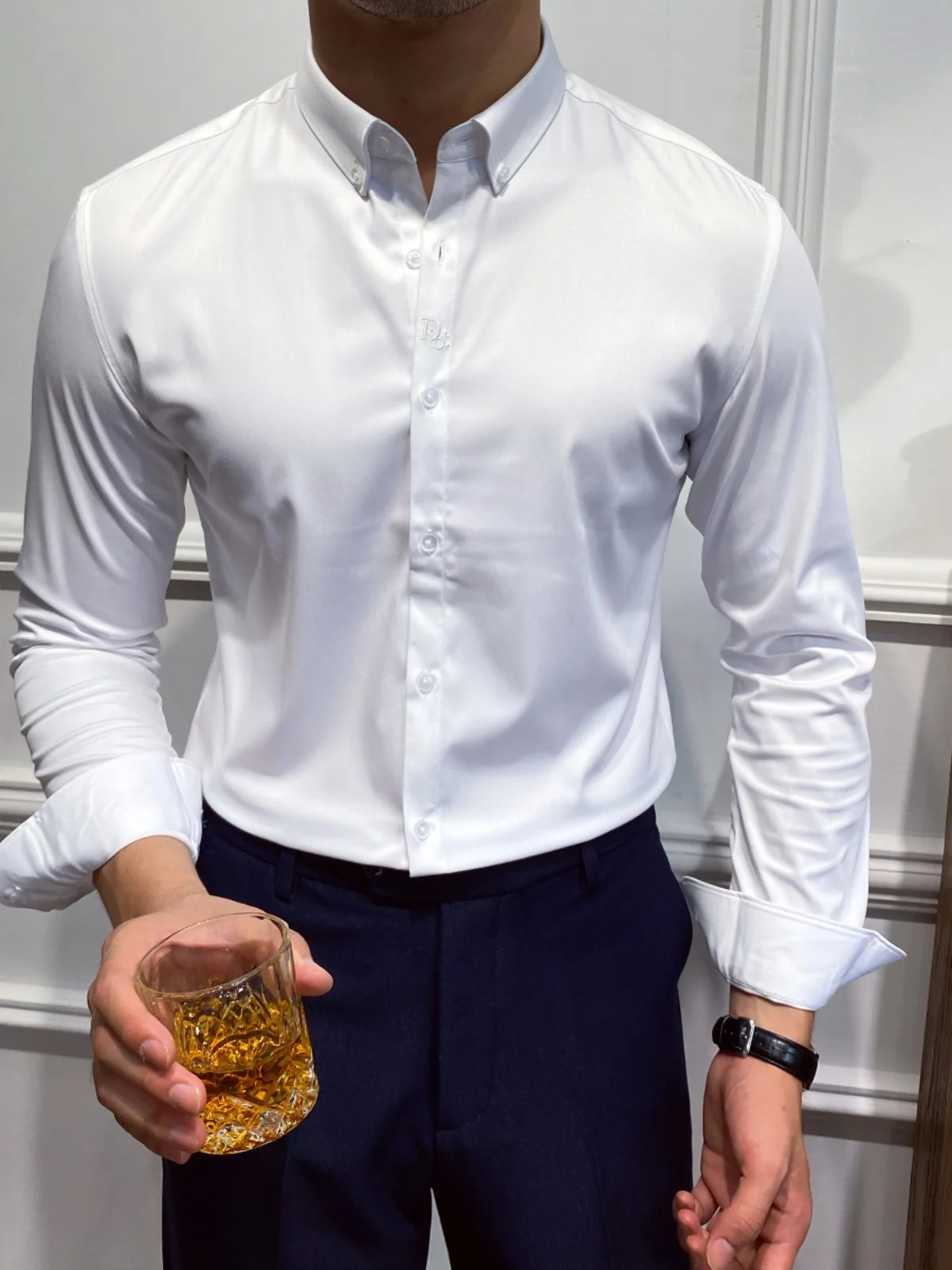 

Mr. Deer Tee Korean Sle Embroidered Long Sve Casual Slim Fit Men's irt No Ironing Required Faionable for Bros up