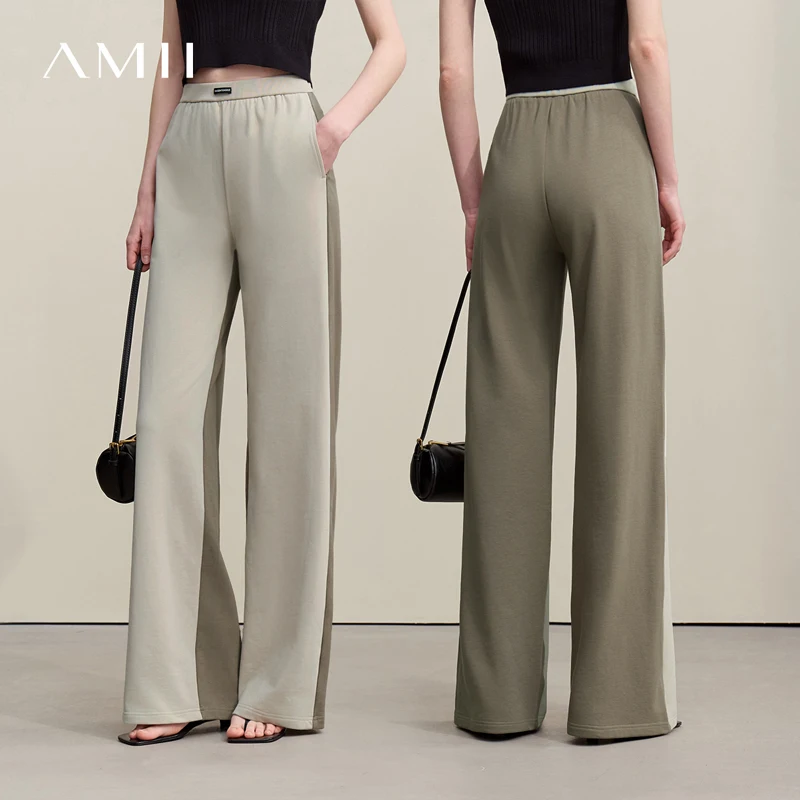 

Amii Women's Flare Pants 2026 Summer New Cotton Elastic Waist Color Block Sweatpant Casual Versatile Trousers For Women 12642047