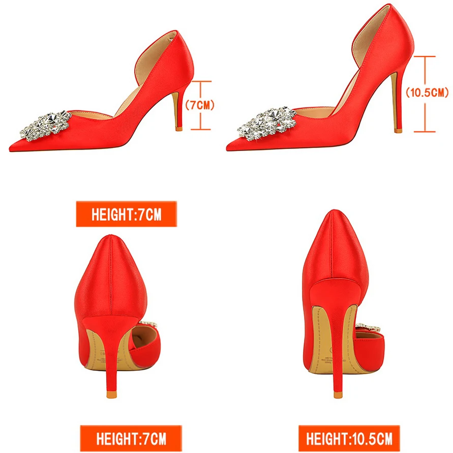 Rhinestone Kitten Heels Women Pumps Elegant Luxurious Banquet Shoes Pointed High Heels Lady Stilettos 7 Cm 10.5 Cm Heeled Shoes