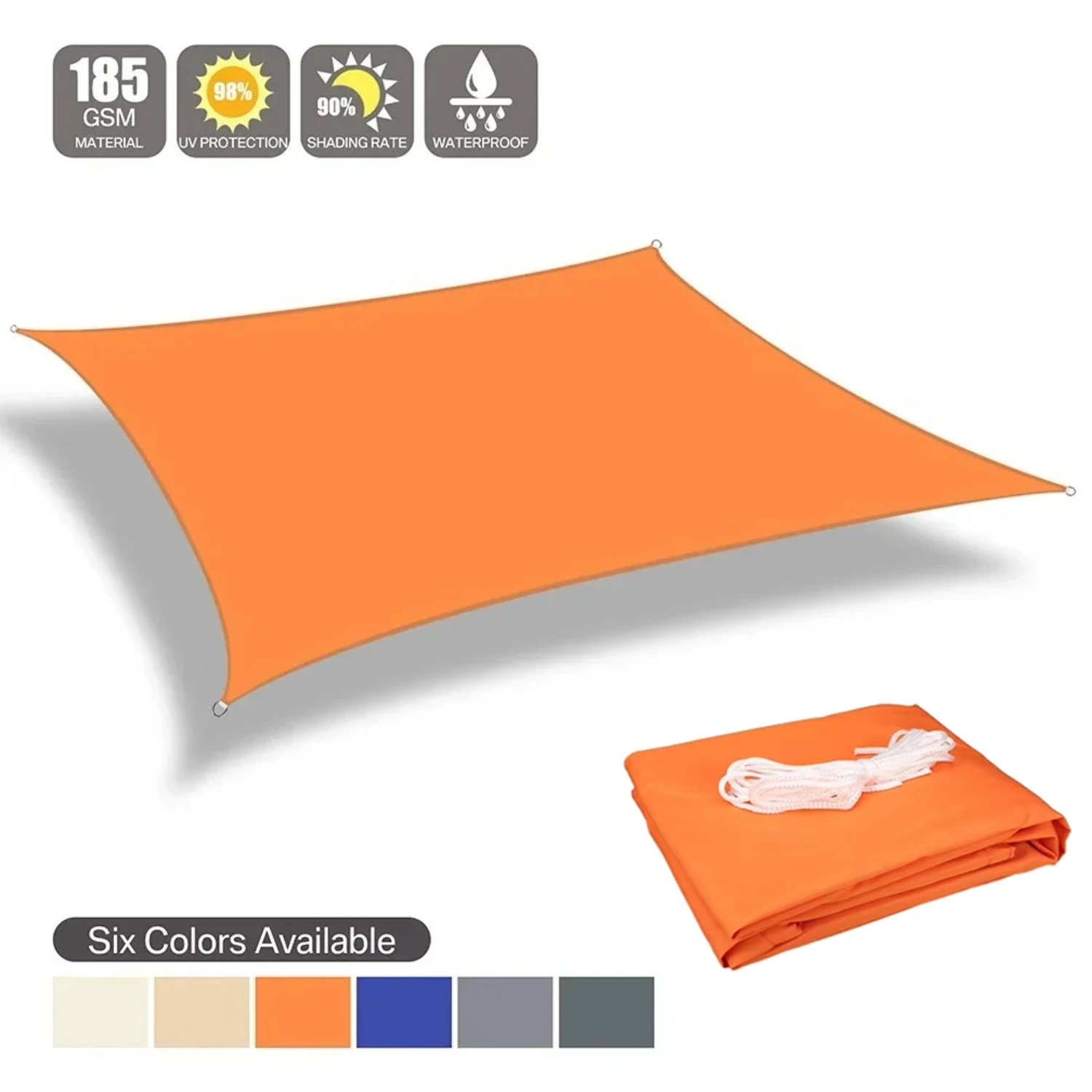 Toldo de Sombra para Patio, Jardín, Piscina y Patio Trasero con Bloqueo UV del 95%, Impermeable, de Alta Densidad, con Anillo en D de Acero Inoxidable y Cuerdas Gratis