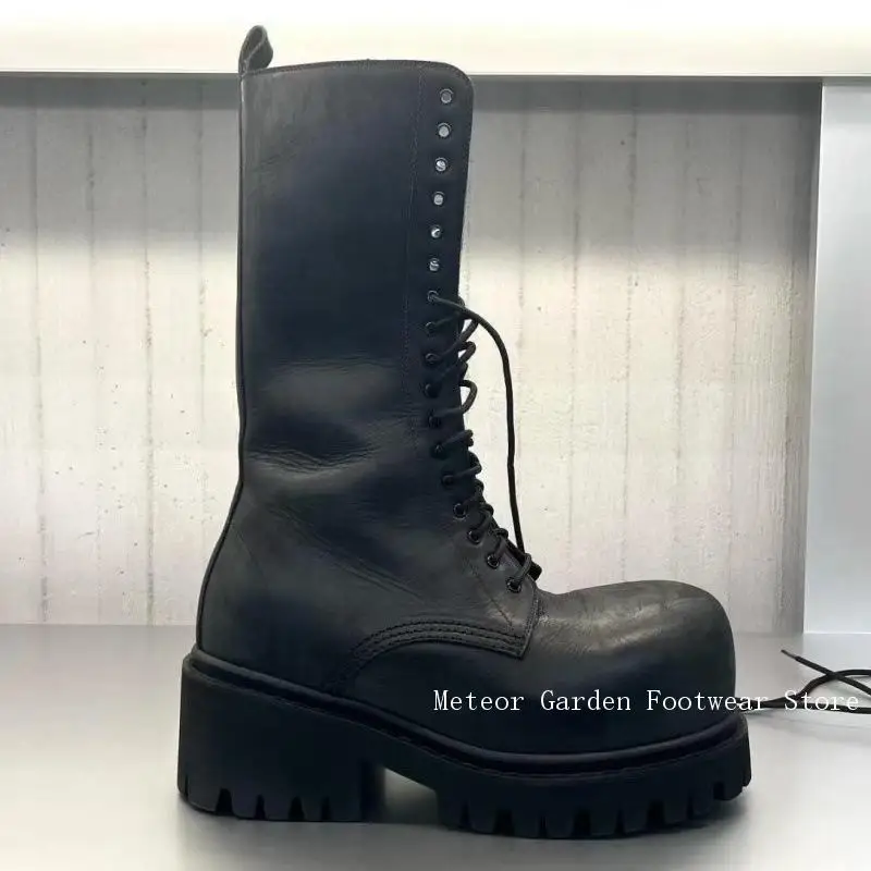 الحديثة خمر كبير جولة تو الارتفاع زيادة الأحذية الرجال الدانتيل متابعة الشارع نمط منتصف العجل التمهيد منصة دراجة نارية الأحذية كول بوي #5