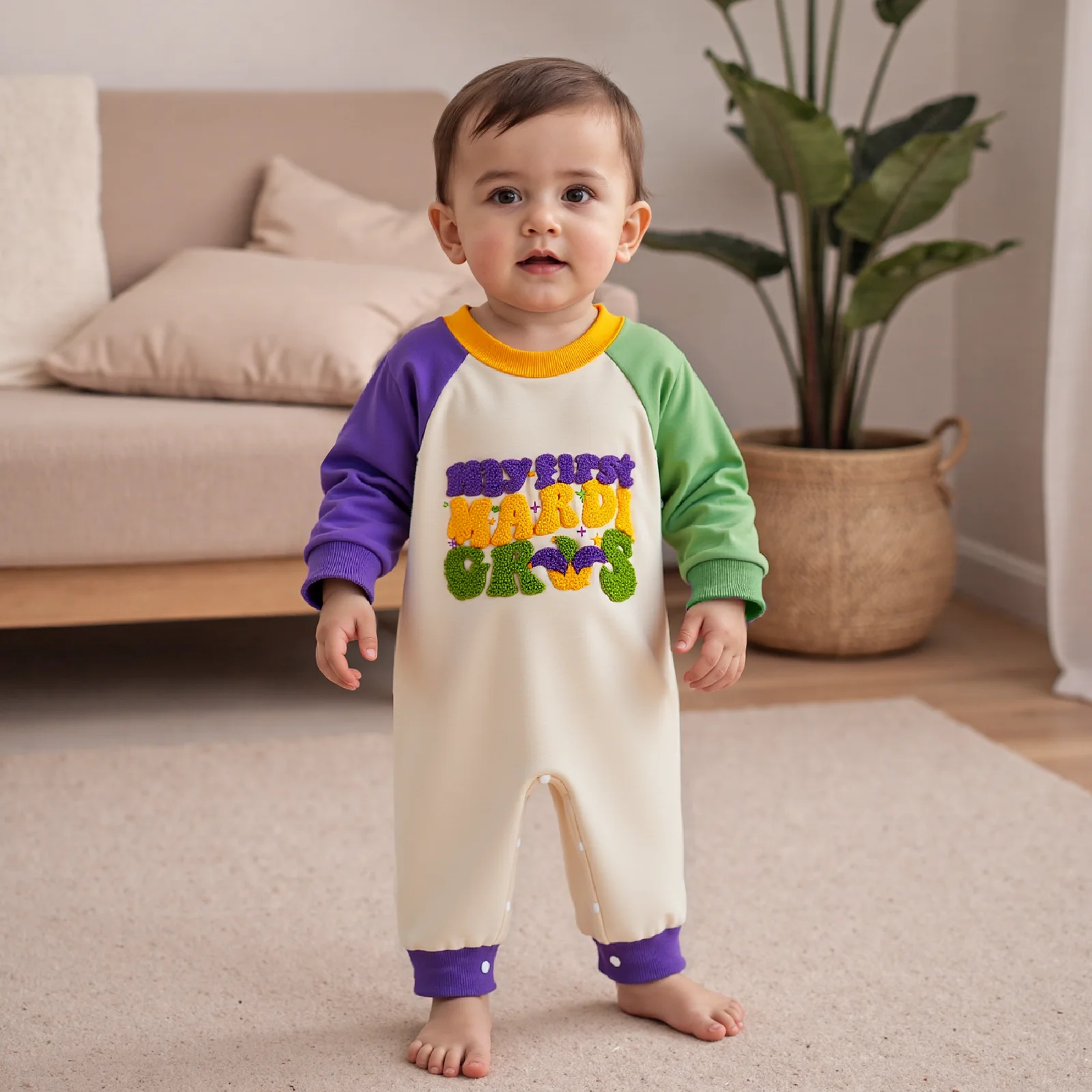 الوليد بيبي بوي كرنفال رومبير إلكتروني التطريز طويلة الأكمام طاقم الرقبة كامل طول بذلة #5