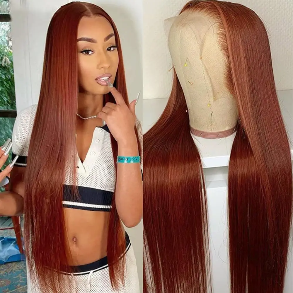 100% Human Hair 30 32 Inch Straight Ginger Orange Human Hair Wig Lace Front 13x4 13x6 Frontal Colored Wigs Preplucked For Women