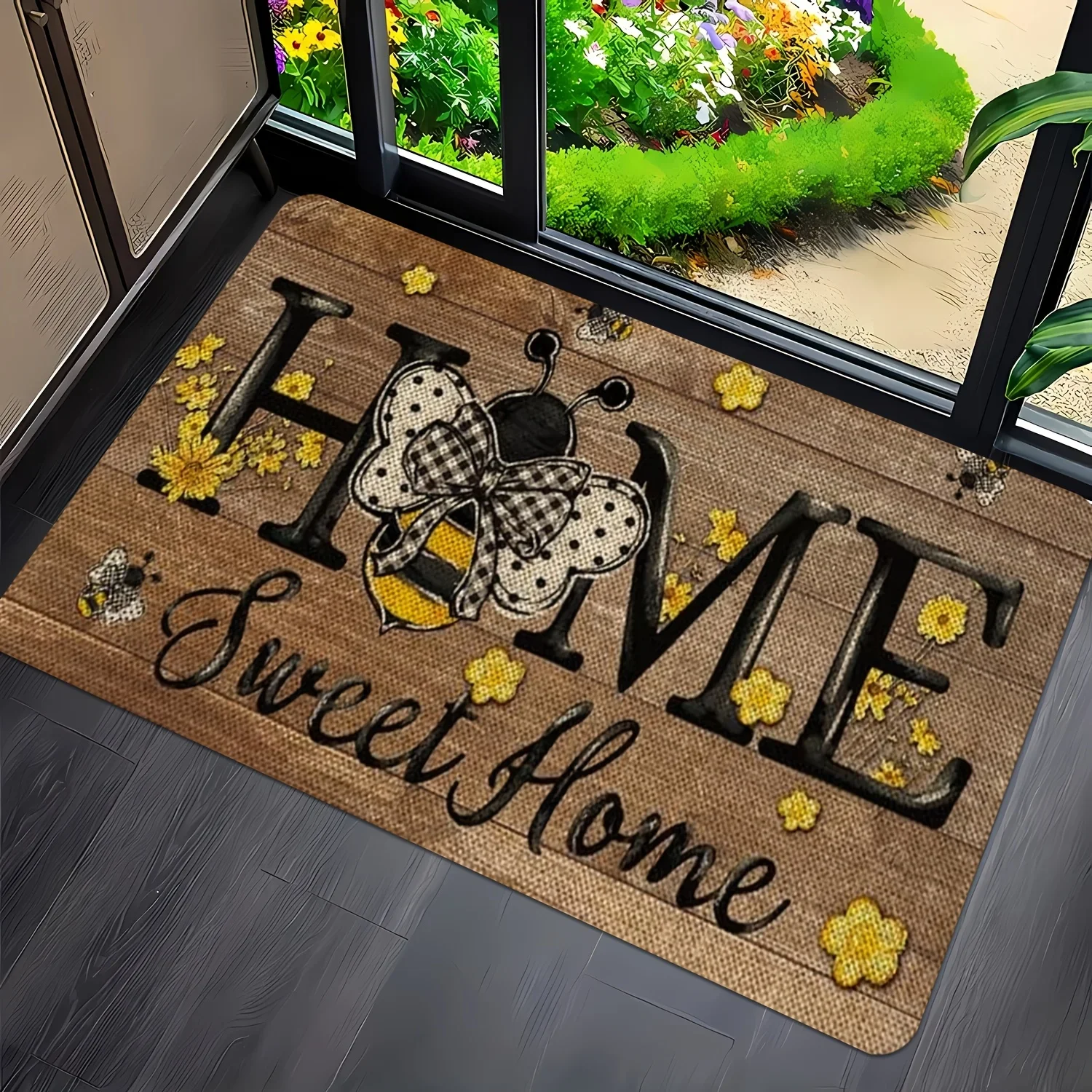 1pc Bee Pattern Floor Mat Carpet Doormat, Doorway Rug - Machine Washable for Living Room, Bedroom, Kitchen, Office