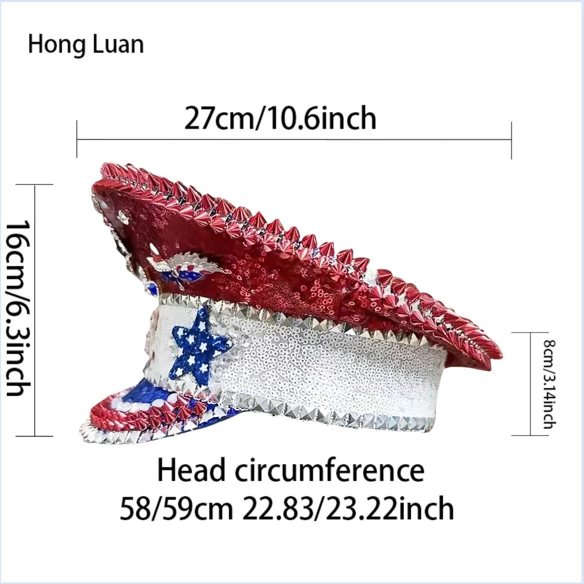 HongLuan Yellow Laser Leather Loop Captain Hat Rhinestone & Military Caps for Woman, Rave Festivals Accessories ＆ Party Cap Man