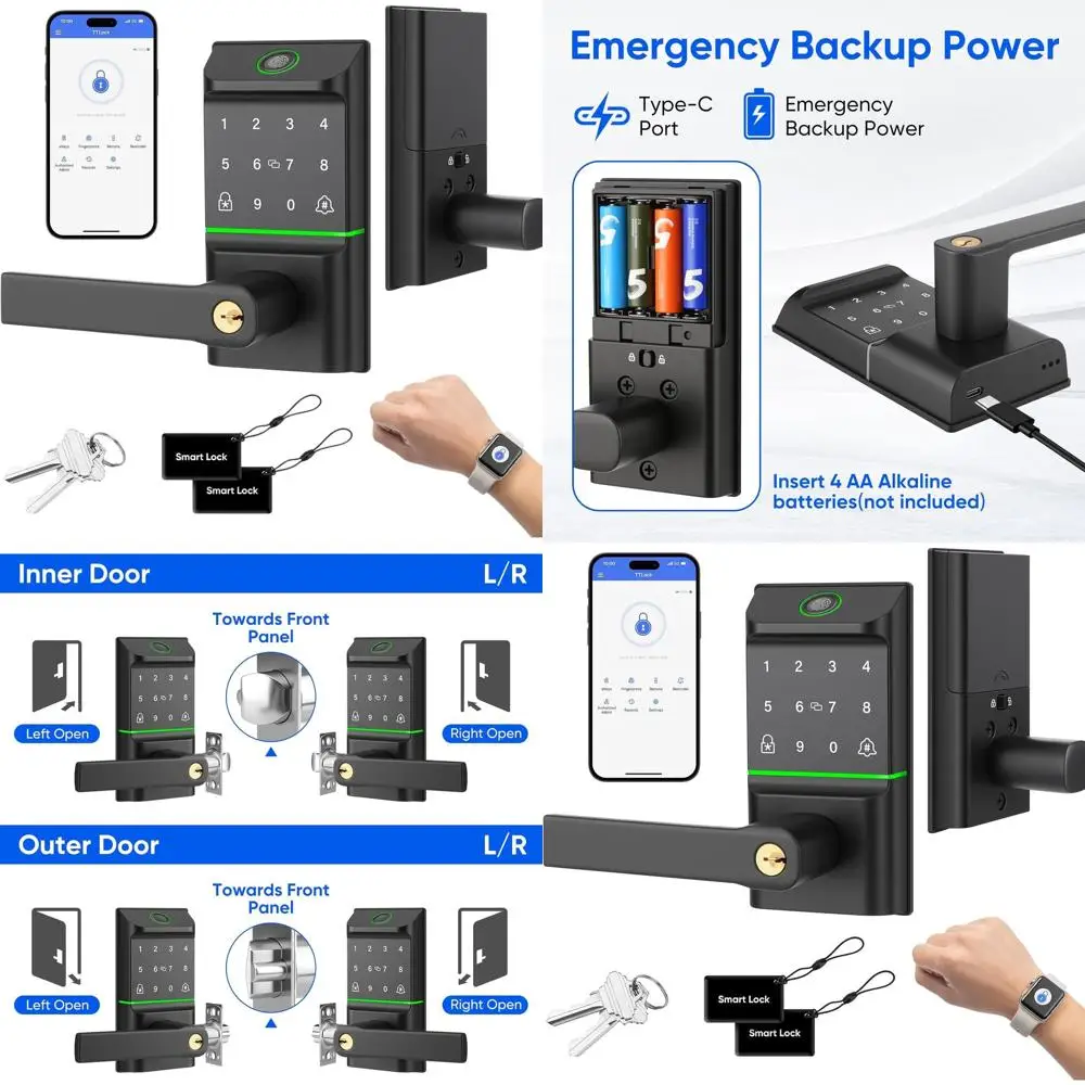 

Умный дверной замок с ручкой, биометрический доступ по отпечатку пальца, 7 способов разблокировки, автоматическая блокировка, управление через приложение