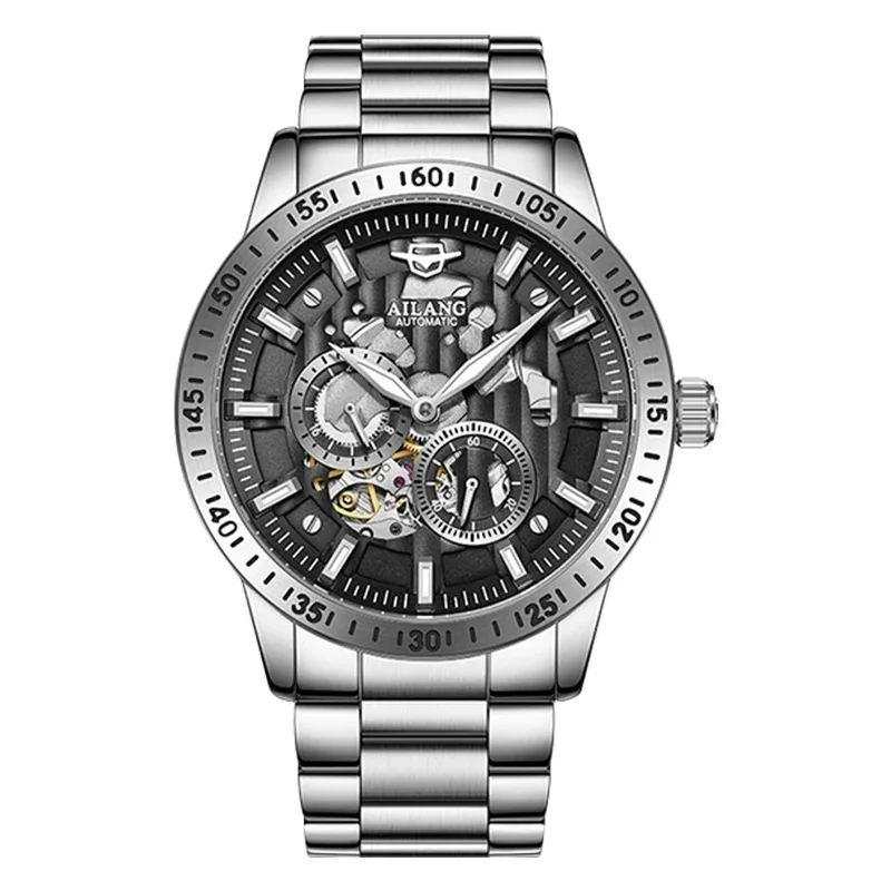 AILANG-8130 Double-Sided Skeleton Luminous Waterproof Stainless Steel Sport Watch For Men Men's Automatic Mechanical Watch