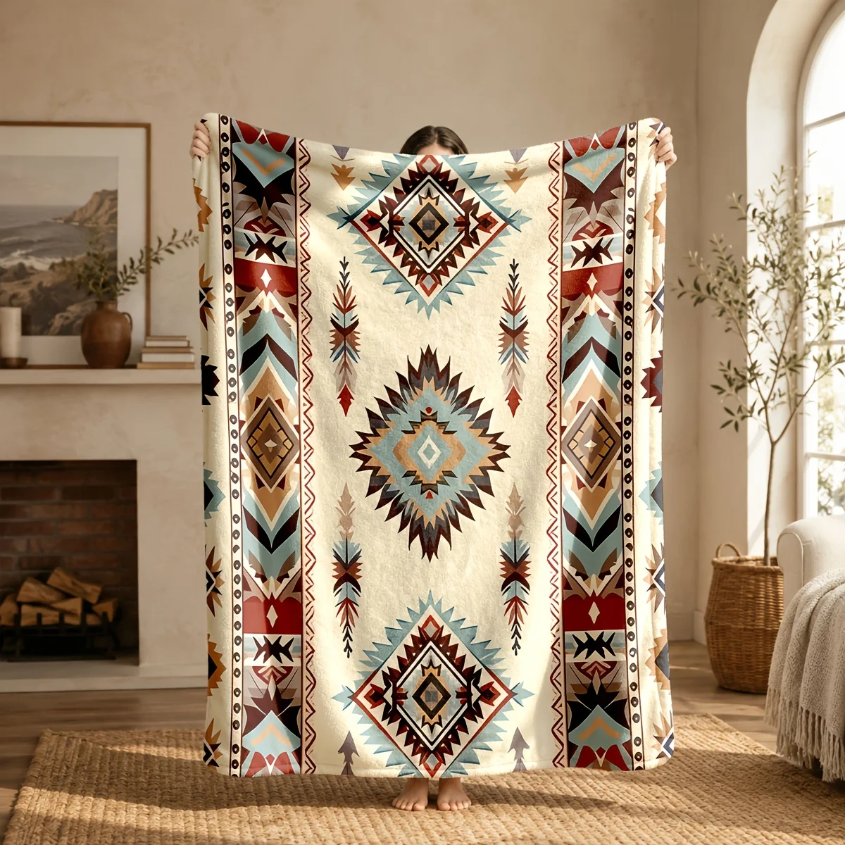 Ultra Soft Flannel Throw Blanket Southwest Boho Geometric Aztec Print Knit Decorative Wrap for Couch Bed Picnic Fall Winter Home