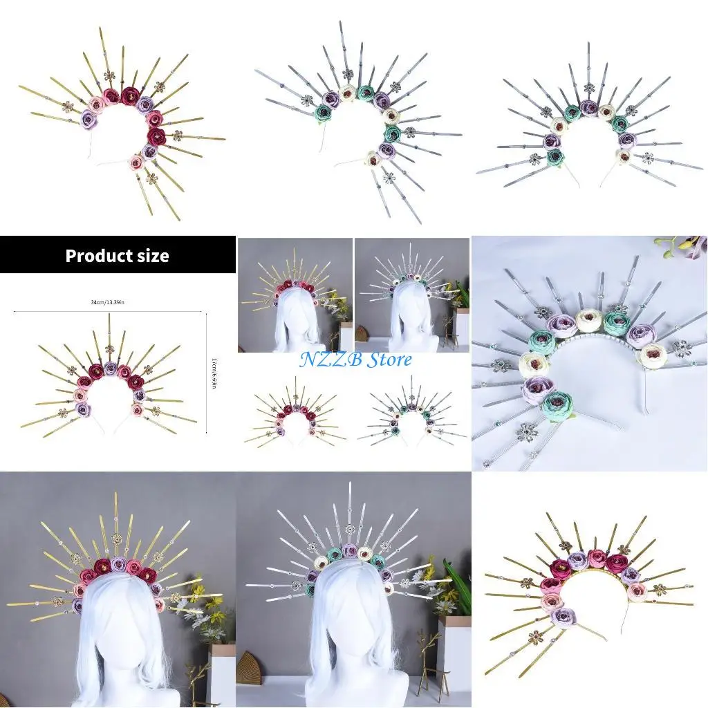 

T21F уникальная повязка на голову с солнечными лучами и розами, регулируемый размер, аксессуары для головы, стильные вечерние и