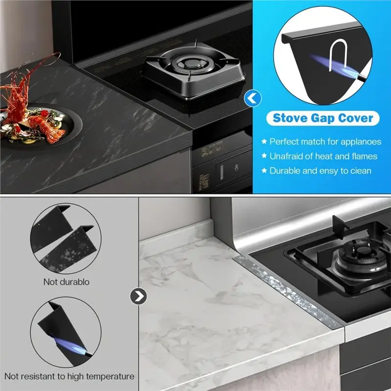 B97A-Easy Retractable For Kitchen Oven Counter Side Heat Resistant Stove Guard 2 Pcs Stainless Steel Stove Gap Covers Filler