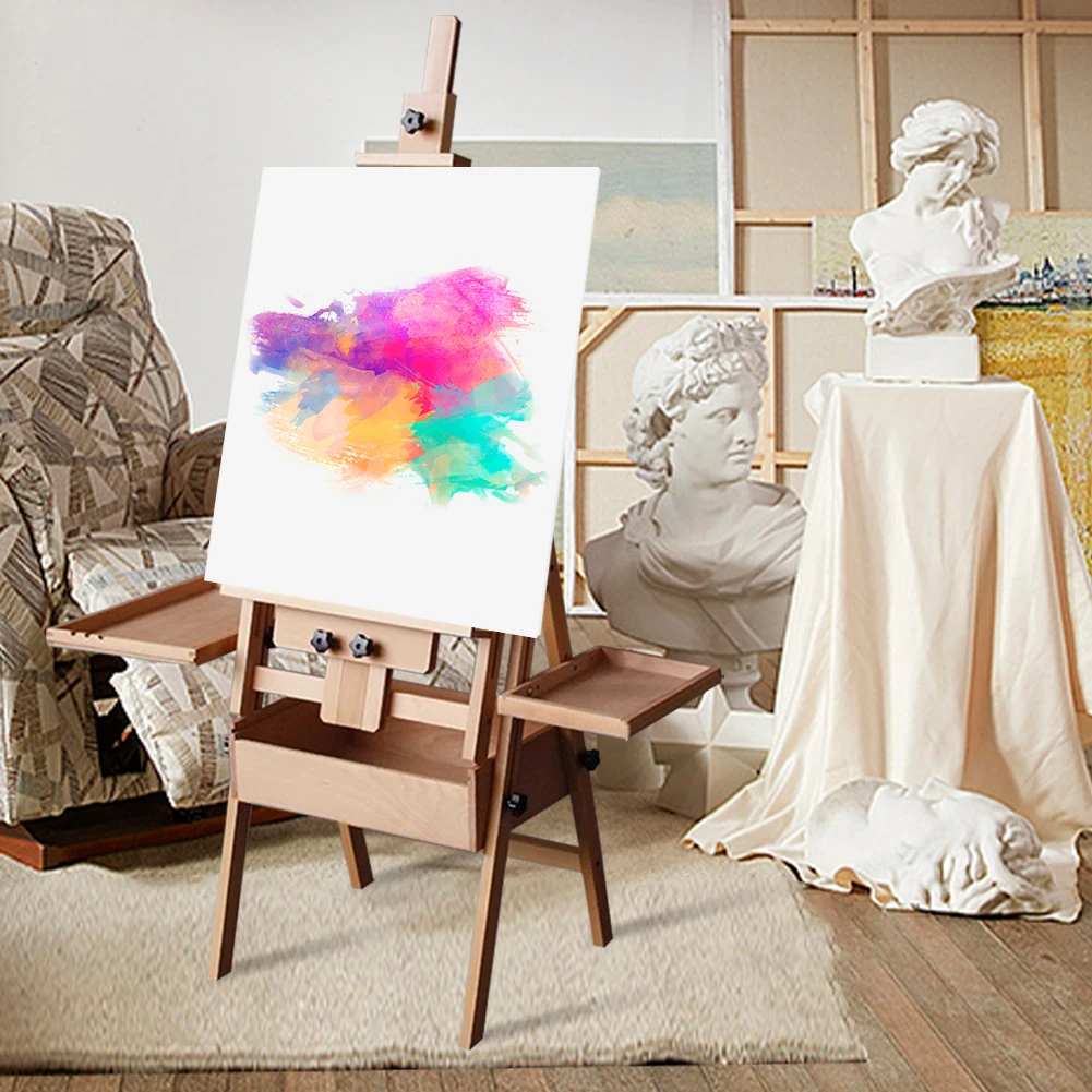 Beech Foldable Flat Easel Dual-Purpose Oil Painting Stand Foldable Adjustable Easel for Children Sketch Oil Painting