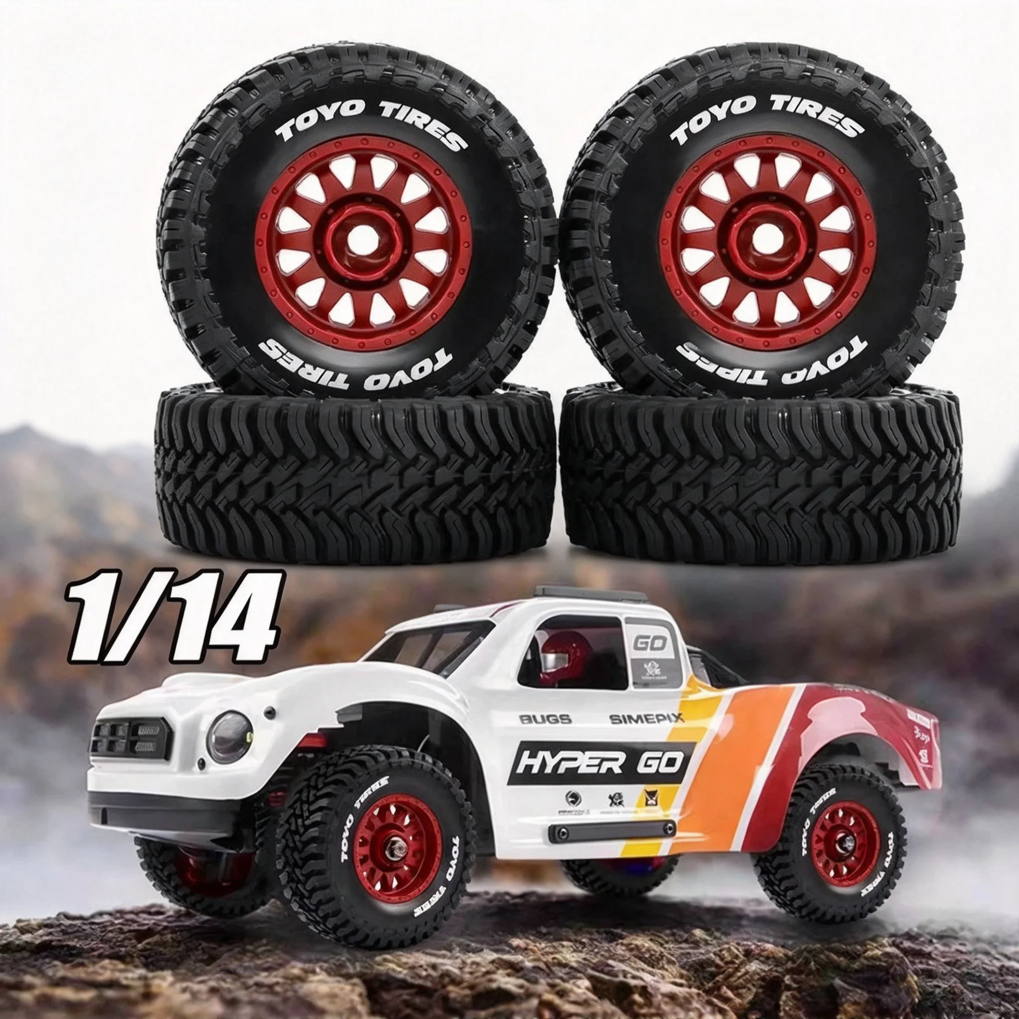 High Grip Rubber Short Course Truck Tire Wheel Set 68mm 12mm Hex for 1/14 1/16 RC MJX 14211 HBX JJRC Mojave LC Hyper GO Off‑Road