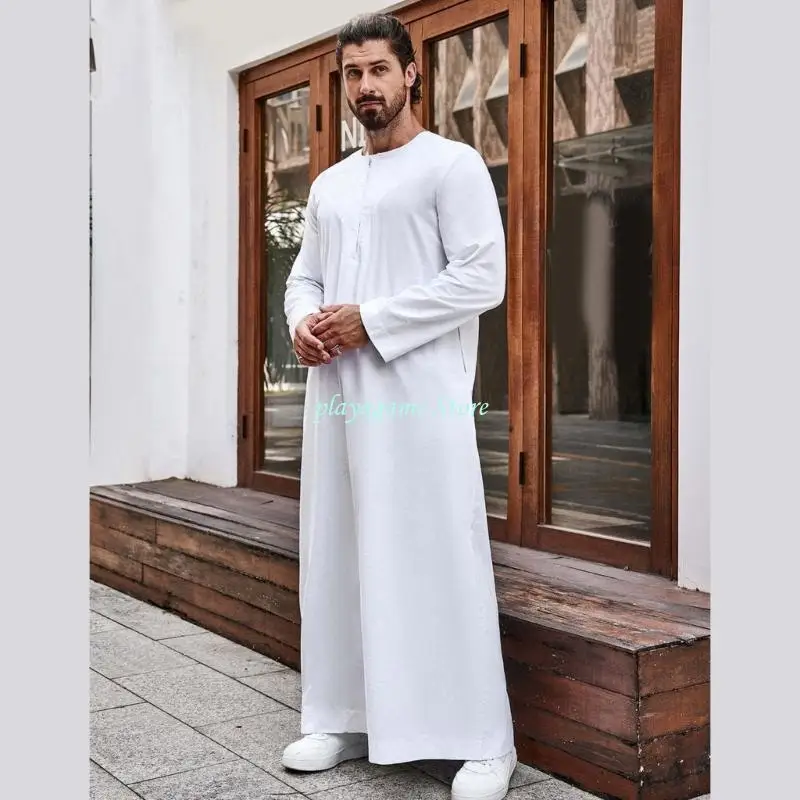 Y88A ملابس رجالي للحفلات الراقصة ثوب طويل مريح وقابل للتنفس من القماش الناعم لحفلات الزفاف وصلاة العيد مناسبة احترافية