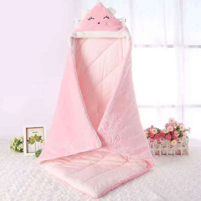 Newborn Delivery Room Swaddling Blanket Autumn Winter Thicken Baby Wrapping Blanket Cartoon Style Baby Cotton Sleeping Bag