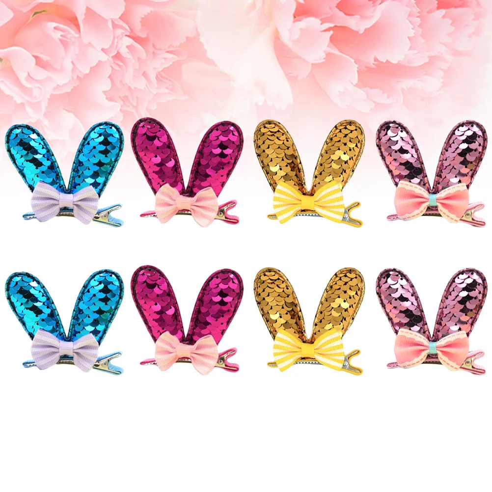 

8Pcs Bunny Ear Hair Clips Fish Scale Sequins Bow Hairpins for Women Daily Festive Hair Accessories Barrettes